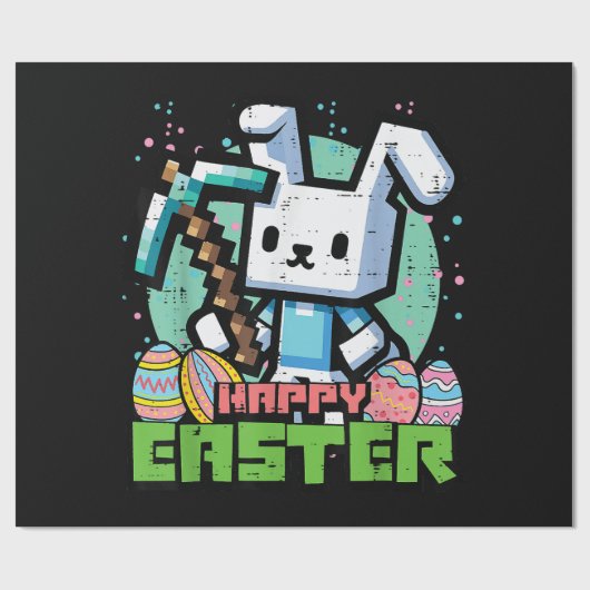 Fröhliches Osterhase Pixel Spiel  Geschenkpapier (Flach)