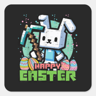 Fröhliches Osterhase Pixel-Spiel  Quadratischer Aufkleber