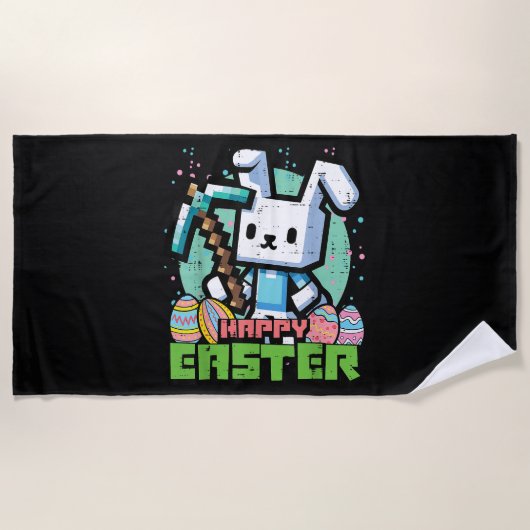 Fröhliches Osterhase Pixel-Spiel  Strandtuch (Vorderseite)