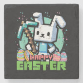 Fröhliches Osterhasen-Pixel-Spiel  Steinuntersetzer (Vorderseite)