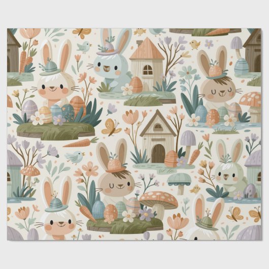Fröhliches Osterhasenmuster Geschenkpapier (Flach)