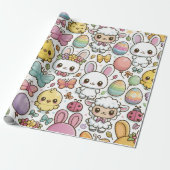 Fröhliches Osterhasenmuster Geschenkpapier (Ungerollt)
