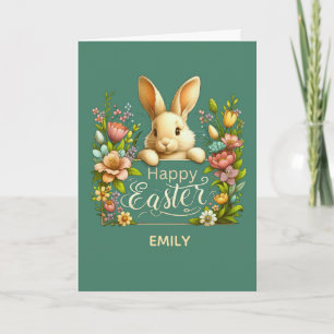 Fröhliches Ostern Eleganter Hase Florales Frühling Karte