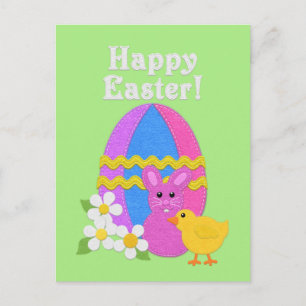 Fröhliches Ostern Filz-Ostern Ei Hase Küken Feiertagspostkarte