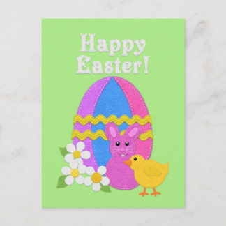 Fröhliches Ostern Filz-Ostern Ei Hase Küken Feiertagspostkarte