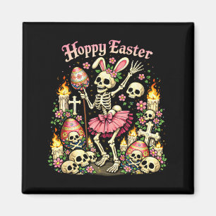 Fröhliches Ostern gothischer Skelett-Hase lustig d Magnet