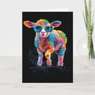 Fröhliches Ostern Lamm Schaf Buntes Kunstwerk Mit  Karte