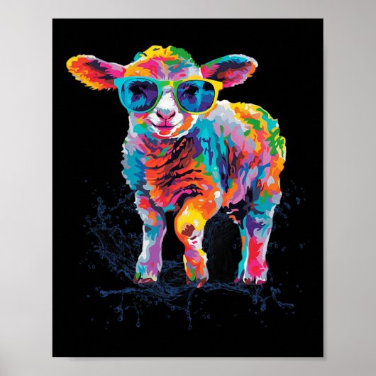 Fröhliches Ostern Lamm Schaf Buntes Kunstwerk Mit Poster (Vorne)