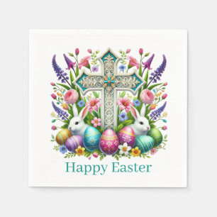 Fröhliches Ostern religiöses Kreuz Serviette