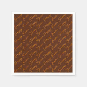 Fröhliches Ostern Schrift Orange auf braunem Papie Serviette