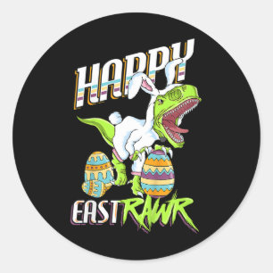 Fröhliches Ostern Süßer Trex Dinosaurier Osterhase Runder Aufkleber
