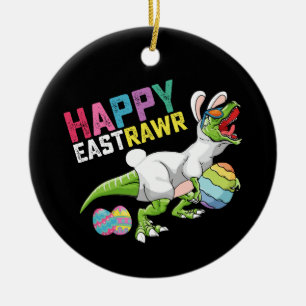 Fröhliches Ostrawr T Rex Dinosaur Osterhase Ei Keramik Ornament