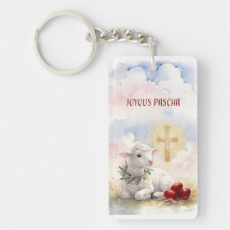 Fröhliches Paschalamm, rote Eier und Kreuz Schlüsselanhänger