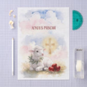 Fröhliches Paschalamm, rote Eier und Kreuz Seidenpapier (Handwerk)