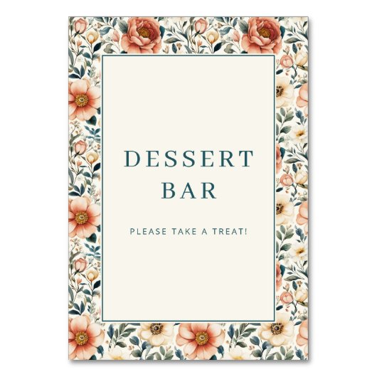 Fröhliches Pastell-Blumen-Dessertbar-Schild Tischnummer (Vorderseite)