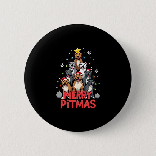Fröhliches Pitmas Pitbull Hund hässlicher Weihnach Button (Vorderseite)