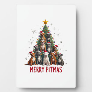 Fröhliches Pitmas Pitbull Hund hässlicher Weihnach Fotoplatte