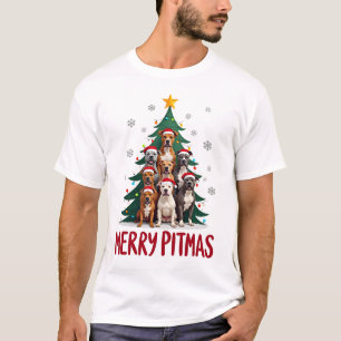 Fröhliches Pitmas Pitbull Hund hässlicher Weihnach T-Shirt
