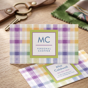 Fröhliches Plaid-Monogramm-Design Visitenkarte