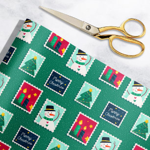 Fröhliches Post Grün Feiertags-Poststempel-Muster Geschenkpapier