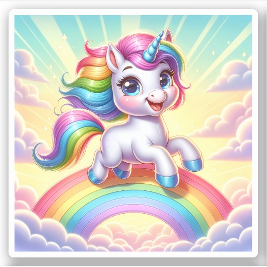 Fröhliches Prism Unicorn Whimsical Aufkleber (Vorderseite)