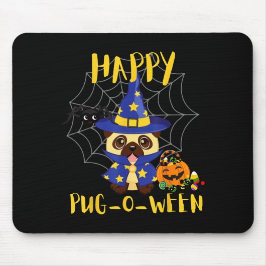 Fröhliches Pug-O-Ween Lustiger Hund Pug Halloween Mousepad (Vorne)