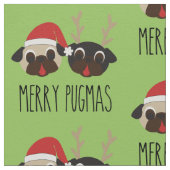 Fröhliches Pugmas Mops-Sankt-Mops-Ren-Gewebe Stoff (Nahaufnahme)