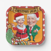 Fröhliches Red and Gold Caricature Couple Pappteller (Vorderseite)