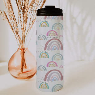 Fröhliches Regenbogenmuster   Monogramm Tumbler Thermosbecher
