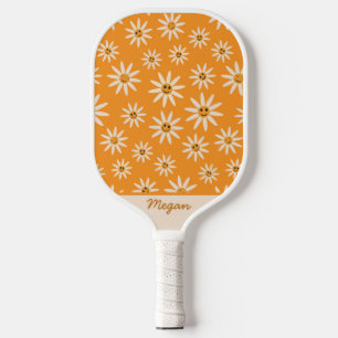 Fröhliches Retro-Lächeln-Gänseblümchen-Muster mit Pickleball Schläger