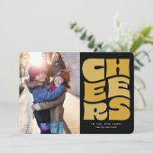 Fröhliches Retro-Schwarzgold Neujahrs-Foto Feiertagskarte (Stehend Vorderseite)