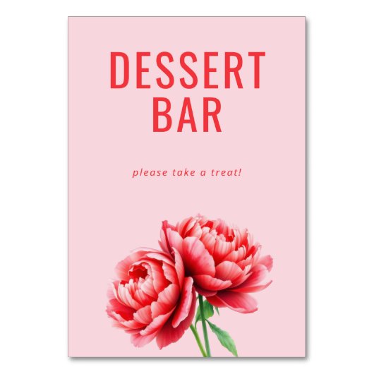 Fröhliches Rosa Blumendessert-Bar-Schild Tischnummer (Vorderseite)