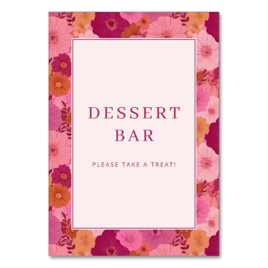 Fröhliches Rosa Blumendessert Bar Schild Tischnummer (Vorderseite)