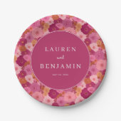 Fröhliches Rosa Blumenmuster Pappteller (Vorderseite)