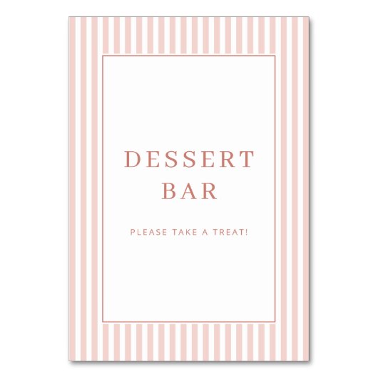 Fröhliches Rosa Minimalistisches Dessertbar-Schild Tischnummer (Vorderseite)