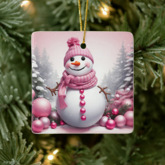 Fröhliches Rosa-Thema Weihnachtsmann Schneemann Keramikornament