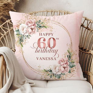 Fröhliches Rosé Pink Florales Schimmern zum 60. Ge Kissen