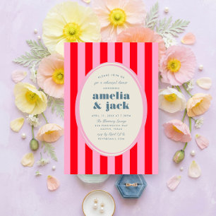 Fröhliches Rot Rosa Gestreiftes Hochzeitsprobe-Din Einladung