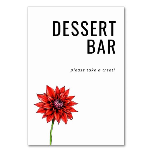 Fröhliches rotes Blumen Dessert Bar Schild Tischnummer (Vorderseite)