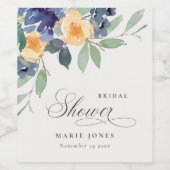 Fröhliches rustikales Gelbblauer Brautparty Weinetikett (Einzelnes Label)