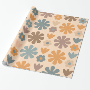 Fröhliches rustikales Retro-skandinavisches Blumen Geschenkpapier