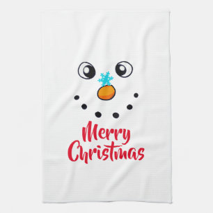 Fröhliches Schneemann-Gesicht Frohe Weihnachten Geschirrtuch