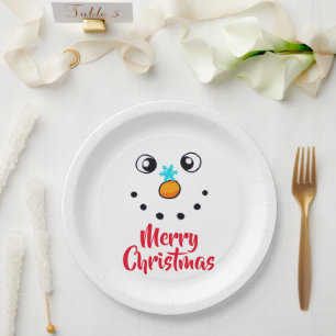Fröhliches Schneemann-Gesicht Frohe Weihnachten Pappteller