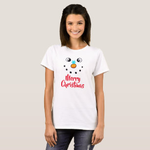 Fröhliches Schneemann-Gesicht Frohe Weihnachten T-Shirt