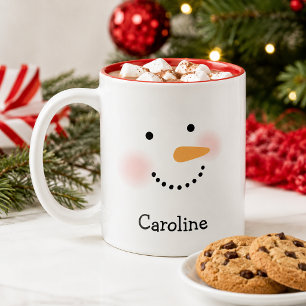 Fröhliches Schneemann-Gesicht Personalisierter Nam Zweifarbige Tasse