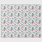 Fröhliches Schneemann & Winter Foliage Muster Geschenkpapier (Flach)