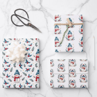 Fröhliches Schneemann & Winter Foliage Muster Geschenkpapier Set