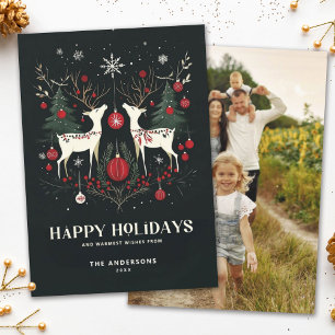 Fröhliches skandinavisches Weihnachtsbaum-Foto Feiertagskarte