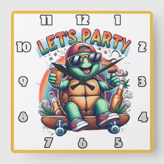 Fröhliches Skateboarden in einem pulsierenden Part Quadratische Wanduhr (Vorderseite)