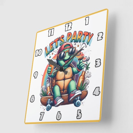 Fröhliches Skateboarden in einem pulsierenden Part Quadratische Wanduhr (Winkel)